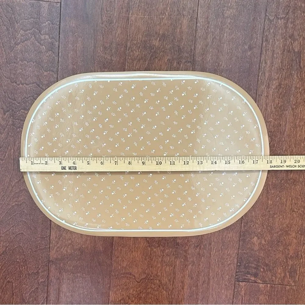 Vintage Kane Kraft Neutral Floral Patterned Tan Foam Vinyl Placemats, Set of 7